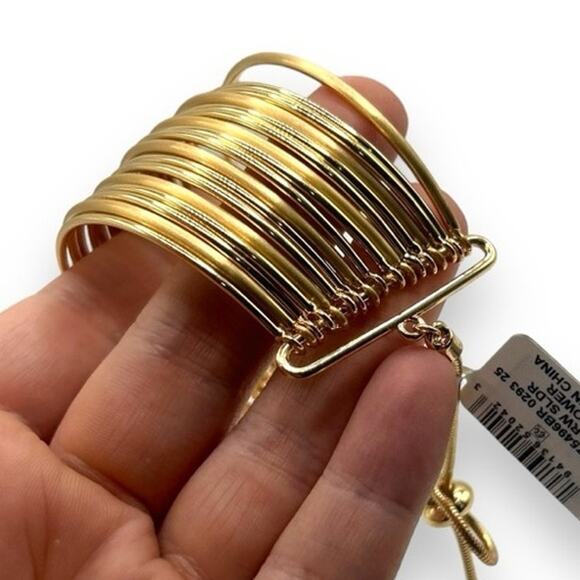 NEW Macy's Style & Co Gold Bracelet Chunky Multi Band Bolo Toggle Cuff - Picture 5 of 9